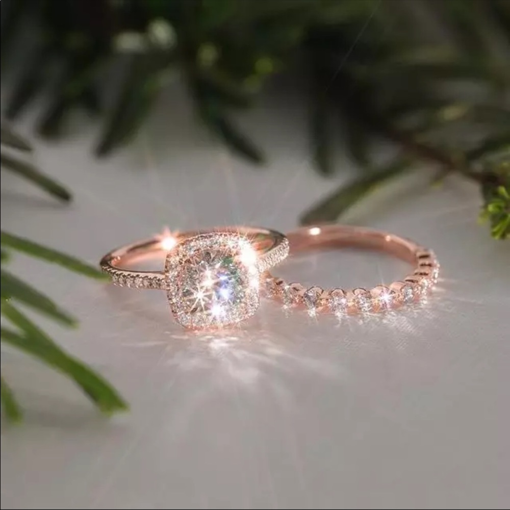 *NEW*2pc/set Rose Gold Engagement Diamond Ring 💍 - Picture 2 of 7